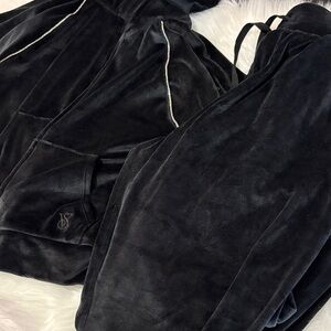 Black VS track SET Hoodie with Rhinestone Accents